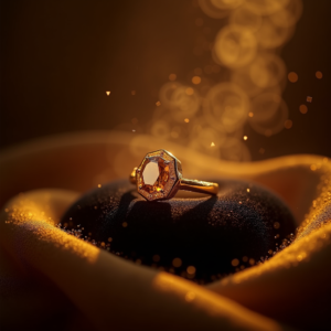 Luxury Product Ads — Faceted Gemstone Ring Nestled In Dark Product Ads #0203 (Midjourney)