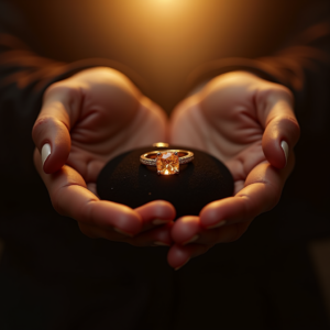 Luxury Product Ads — Faceted Gemstone Ring Nestled In Dark Product Ads #0227 (Midjourney)