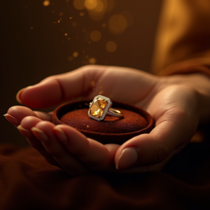 Luxury Product Ads — Faceted Gemstone Ring Nestled In Dark Product Ads #0239 (Midjourney)