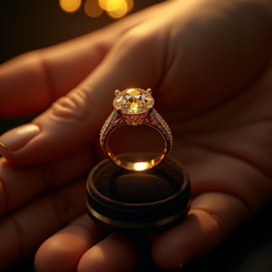 Luxury Product Ads — Faceted Gemstone Ring Nestled In Dark Product Ads #0251 (Midjourney)