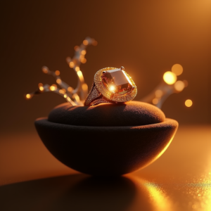 Luxury Product Ads — Faceted Gemstone Ring Nestled In Dark Product Ads #0287 (Midjourney)