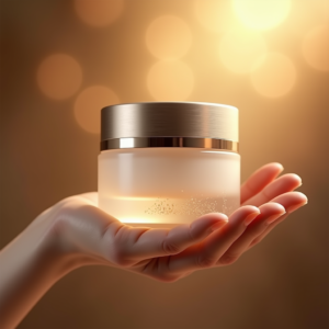 Luxury Product Ads — Frosted-glass Cosmetics Jar With A Brushed-silver Product Ads #0014 (Krea)
