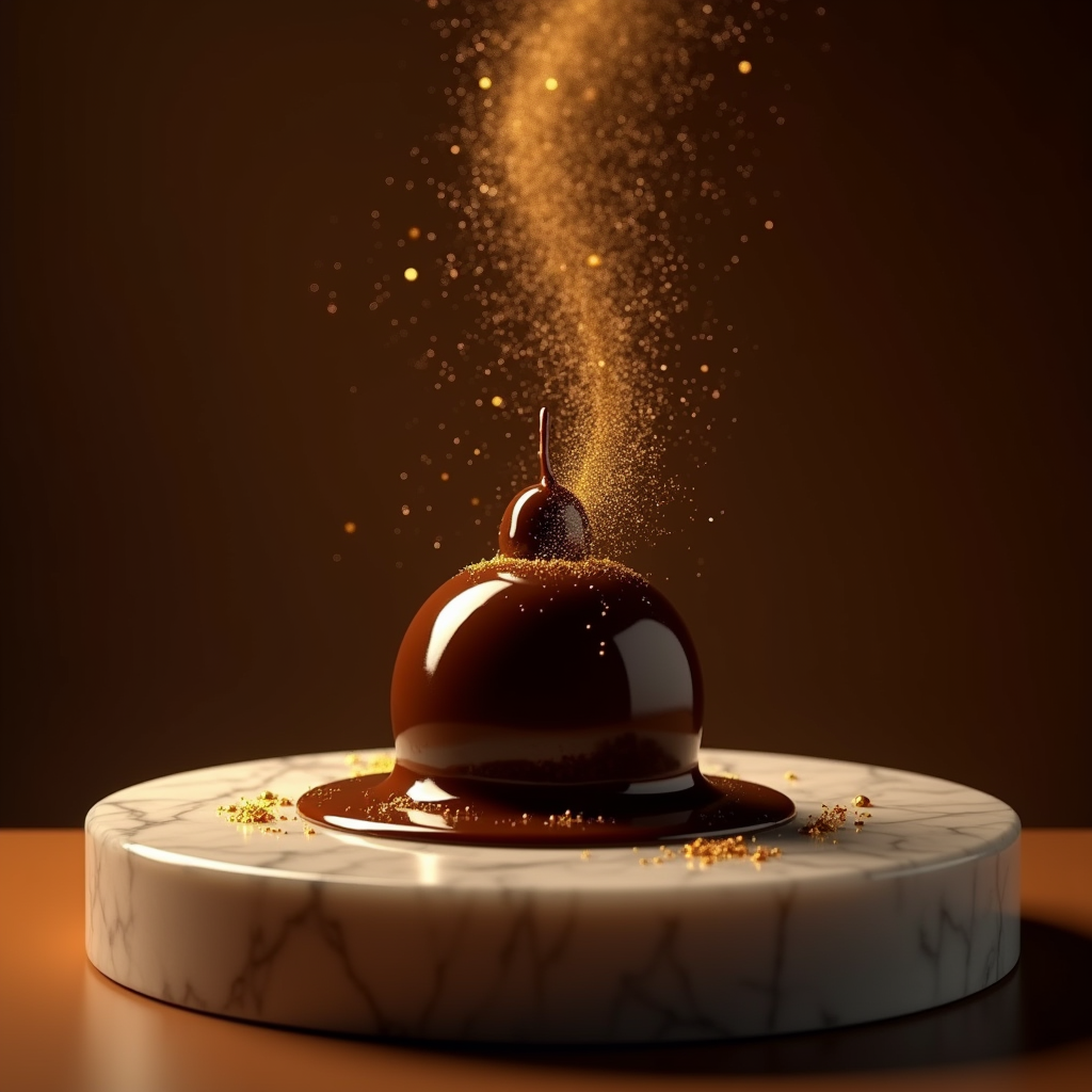 Luxury Product Ads — Rich Dark-chocolate Dessert With A Glossy Product Ads #0093 (Seedream)