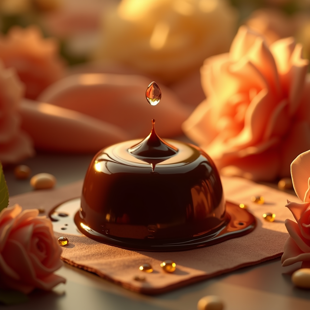 Luxury Product Ads — Rich Dark-chocolate Dessert With A Glossy Product Ads #0333 (Seedream)