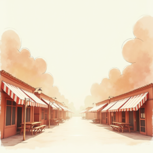 Minimalist — Charming Market Street Lined With Striped Illustration Styles #0161 (Leonardo)