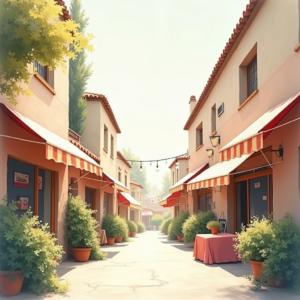 Minimalist — Charming Market Street Lined With Striped Illustration Styles #0209 (Leonardo)