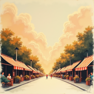 Minimalist — Charming Market Street Lined With Striped Illustration Styles #0266 (Firefly)