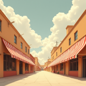 Minimalist — Charming Market Street Lined With Striped Illustration Styles #0338 (Firefly)