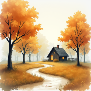 Minimalist — Cozy Countryside Cottage Nestled Among Tall Illustration Styles #0055 (Dreamina)