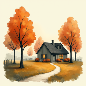 Minimalist — Cozy Countryside Cottage Nestled Among Tall Illustration Styles #0091 (Dreamina)
