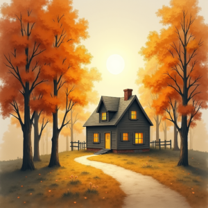 Minimalist — Cozy Countryside Cottage Nestled Among Tall Illustration Styles #0109 (ChatGPT)