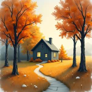Minimalist — Cozy Countryside Cottage Nestled Among Tall Illustration Styles #0181 (ChatGPT)
