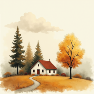 Minimalist — Cozy Countryside Cottage Nestled Among Tall Illustration Styles #0193 (ChatGPT)