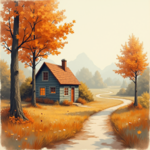 Minimalist — Cozy Countryside Cottage Nestled Among Tall Illustration Styles #0199 (Dreamina)