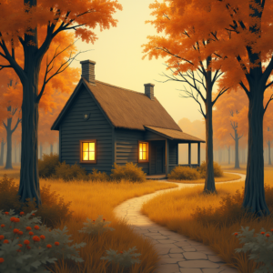 Minimalist — Cozy Countryside Cottage Nestled Among Tall Illustration Styles #0217 (ChatGPT)
