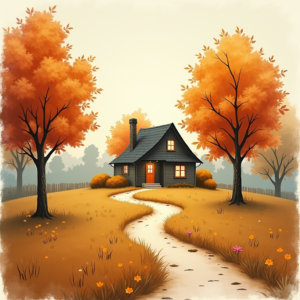 Minimalist — Cozy Countryside Cottage Nestled Among Tall Illustration Styles #0232 (Ideogram)