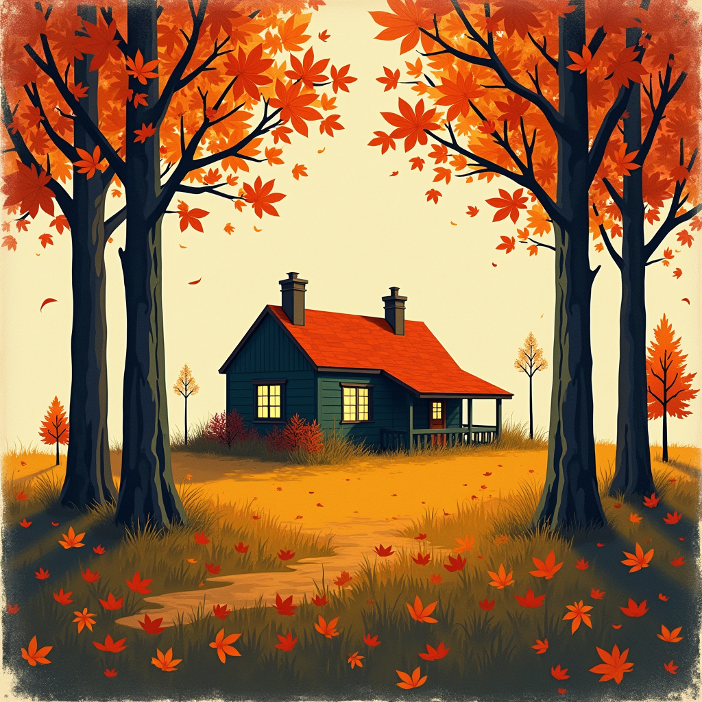Minimalist — Cozy Countryside Cottage Nestled Among Tall Illustration Styles #0250 (FLUX)