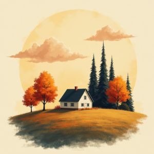 Minimalist — Cozy Countryside Cottage Nestled Among Tall Illustration Styles #0262 (FLUX)