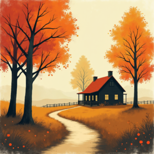 Minimalist — Cozy Countryside Cottage Nestled Among Tall Illustration Styles #0268 (Ideogram)