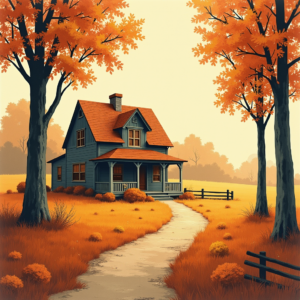 Minimalist — Cozy Countryside Cottage Nestled Among Tall Illustration Styles #0274 (FLUX)