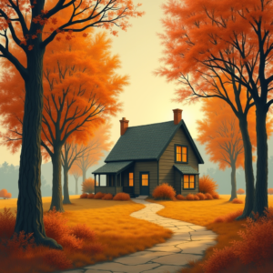 Minimalist — Cozy Countryside Cottage Nestled Among Tall Illustration Styles #0310 (FLUX)