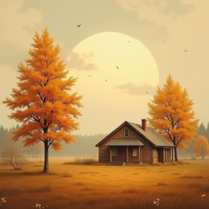 Minimalist — Cozy Countryside Cottage Nestled Among Tall Illustration Styles #0316 (Ideogram)