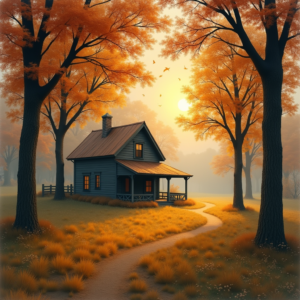 Minimalist — Cozy Countryside Cottage Nestled Among Tall Illustration Styles #0322 (FLUX)