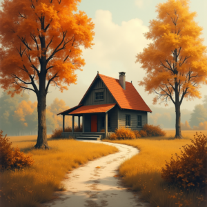 Minimalist — Cozy Countryside Cottage Nestled Among Tall Illustration Styles #0346 (FLUX)