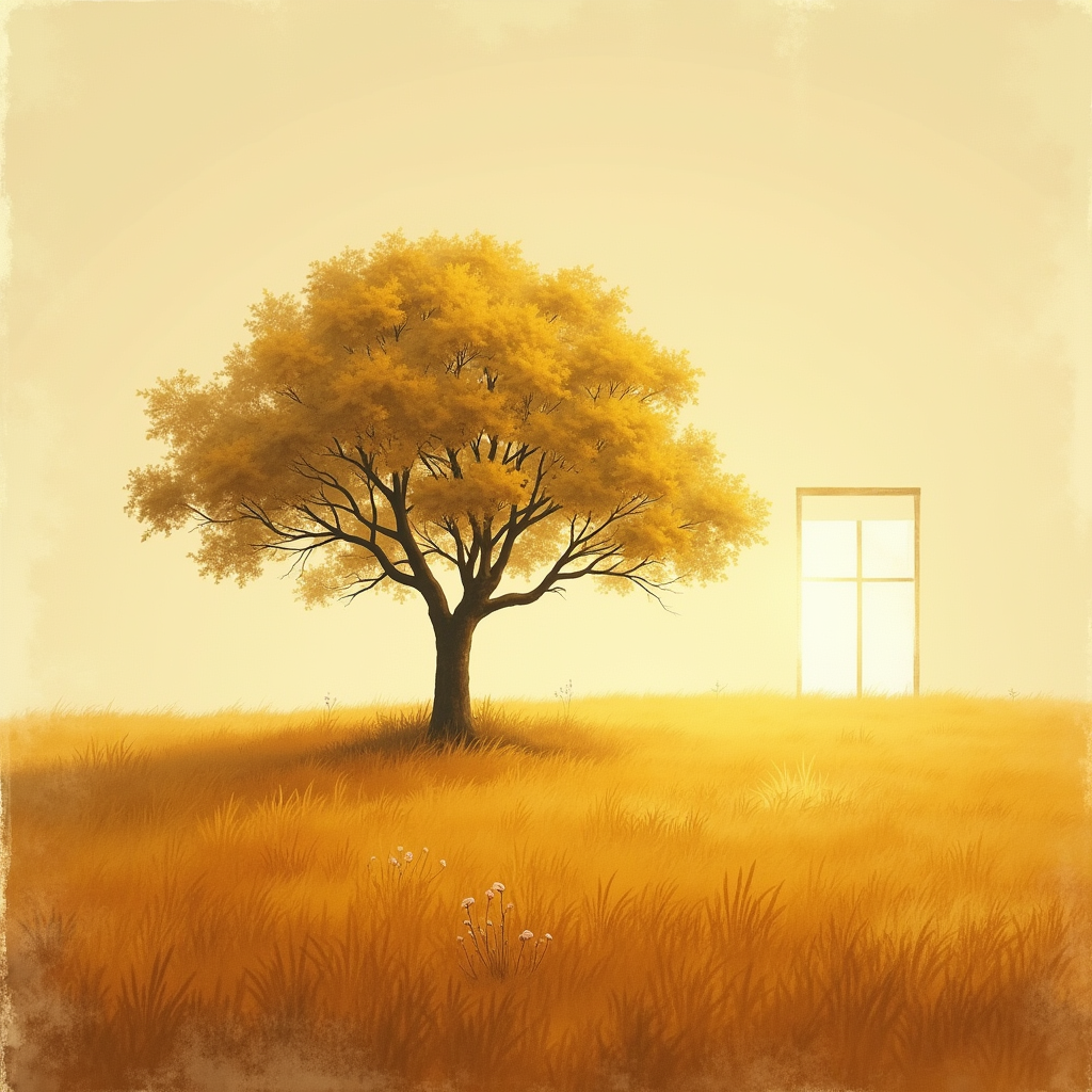 Minimalist — Lone Tree Standing In A Sweeping Illustration Styles #0114 (Seedream)