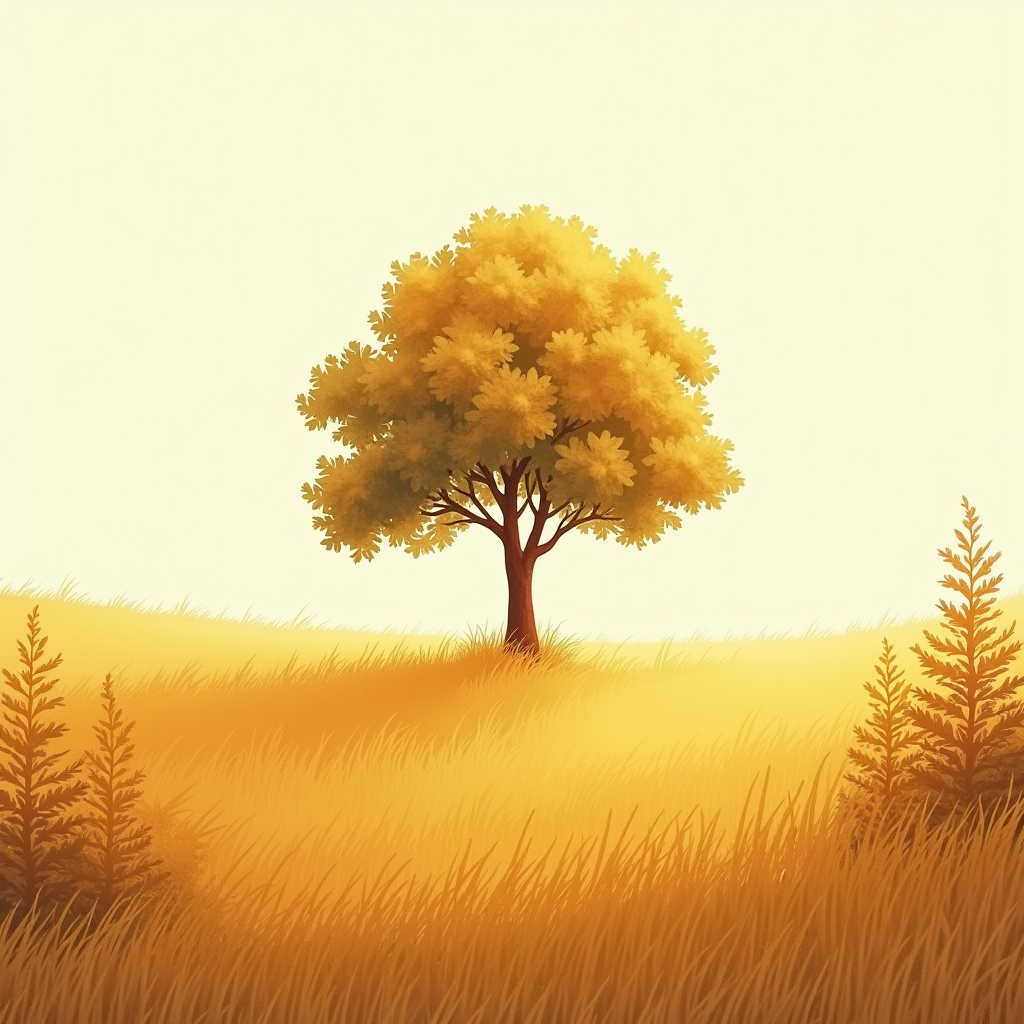 Minimalist — Lone Tree Standing In A Sweeping Illustration Styles #0138 (Seedream)