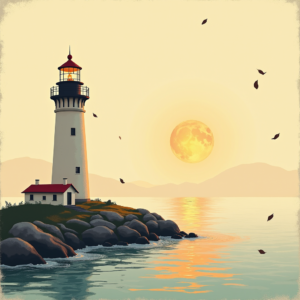 Minimalist — Quiet Coastal Lighthouse Against A Soft Illustration Styles #0259 (Dreamina)