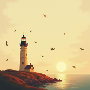 Minimalist — Quiet Coastal Lighthouse Against A Soft Illustration Styles #0295 (Dreamina)