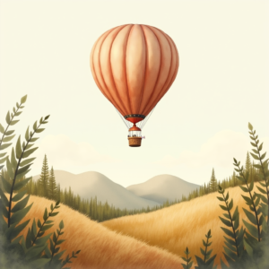 Minimalist — Whimsical Hot-air Balloon Drifting Over Rolling Illustration Styles #0027 (Recraft)