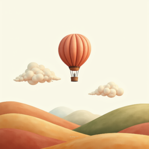 Minimalist — Whimsical Hot-air Balloon Drifting Over Rolling Illustration Styles #0051 (Recraft)