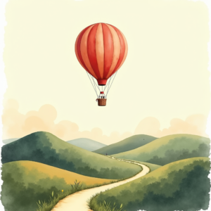 Minimalist — Whimsical Hot-air Balloon Drifting Over Rolling Illustration Styles #0057 (Stable Diffusion)