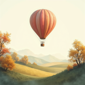 Minimalist — Whimsical Hot-air Balloon Drifting Over Rolling Illustration Styles #0063 (Recraft)