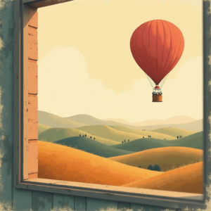 Minimalist — Whimsical Hot-air Balloon Drifting Over Rolling Illustration Styles #0075 (Recraft)