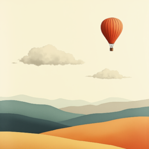 Minimalist — Whimsical Hot-air Balloon Drifting Over Rolling Illustration Styles #0087 (Recraft)