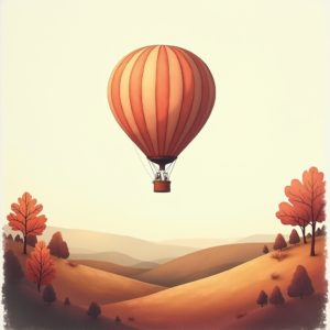 Minimalist — Whimsical Hot-air Balloon Drifting Over Rolling Illustration Styles #0099 (Recraft)