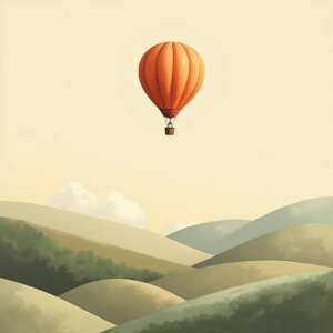 Minimalist — Whimsical Hot-air Balloon Drifting Over Rolling Illustration Styles #0123 (Recraft)