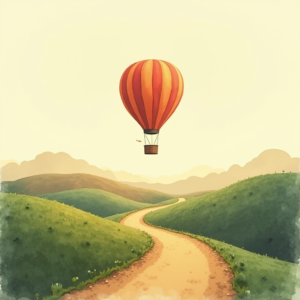 Minimalist — Whimsical Hot-air Balloon Drifting Over Rolling Illustration Styles #0129 (Stable Diffusion)