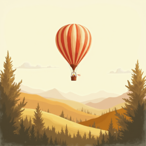 Minimalist — Whimsical Hot-air Balloon Drifting Over Rolling Illustration Styles #0135 (Recraft)