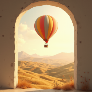 Minimalist — Whimsical Hot-air Balloon Drifting Over Rolling Illustration Styles #0147 (Recraft)