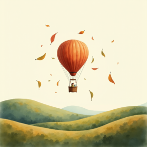 Minimalist — Whimsical Hot-air Balloon Drifting Over Rolling Illustration Styles #0153 (Stable Diffusion)
