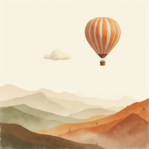Minimalist — Whimsical Hot-air Balloon Drifting Over Rolling Illustration Styles #0159 (Recraft)