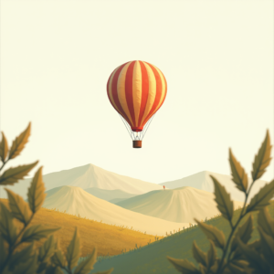 Minimalist — Whimsical Hot-air Balloon Drifting Over Rolling Illustration Styles #0171 (Recraft)