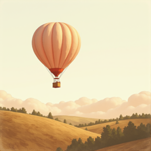 Minimalist — Whimsical Hot-air Balloon Drifting Over Rolling Illustration Styles #0195 (Recraft)