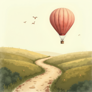 Minimalist — Whimsical Hot-air Balloon Drifting Over Rolling Illustration Styles #0201 (Stable Diffusion)