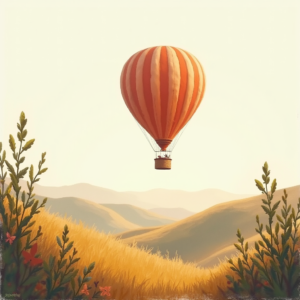 Minimalist — Whimsical Hot-air Balloon Drifting Over Rolling Illustration Styles #0207 (Recraft)