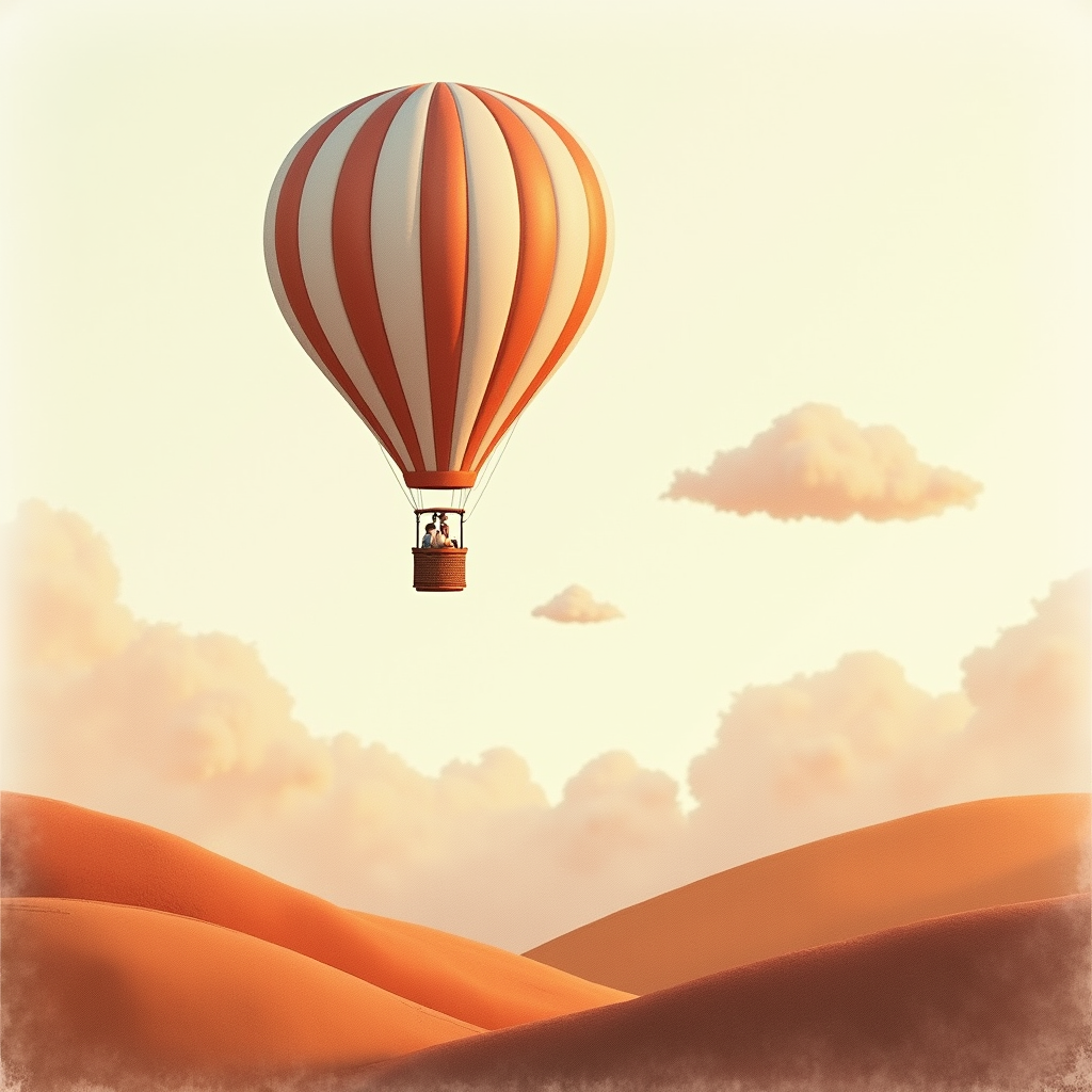 Minimalist — Whimsical Hot-air Balloon Drifting Over Rolling Illustration Styles #0228 (Gemini)